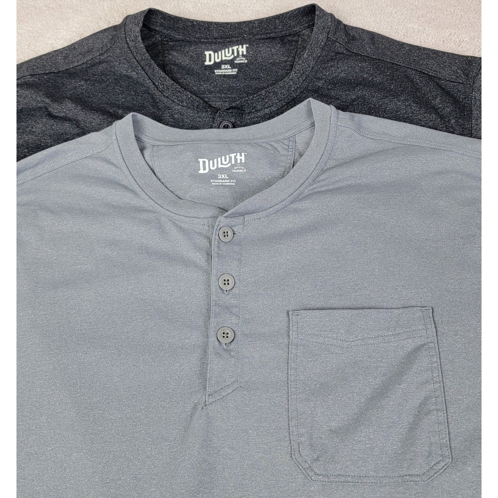 Duluth Henley Shirts Mens 3XL Grey Charcoal Standard Fit 2 Pack Long Sleeve